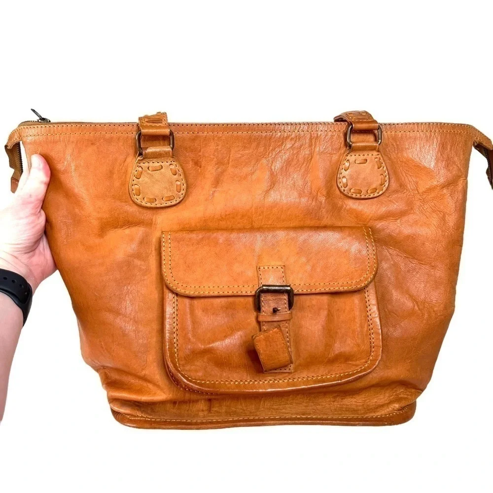 Noonday Collection Rustic Leather Artisan Bohemian Hobo Tote Purse Made In India